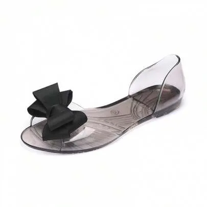 Flat Jelly Shoes Peep-Toe Sandals Beach Bowknot by SHEIN