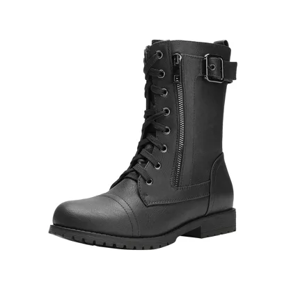 Combat Mid Calf Boots Lace Up Military Winter Riding Ankle Bootie by Dream Pairs