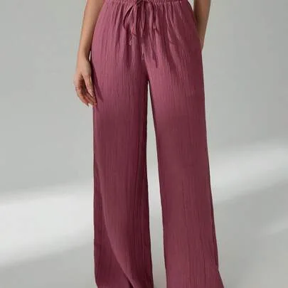 Casual Woven Fabric Pants with Pockets and Drawstring Waist by SHEIN