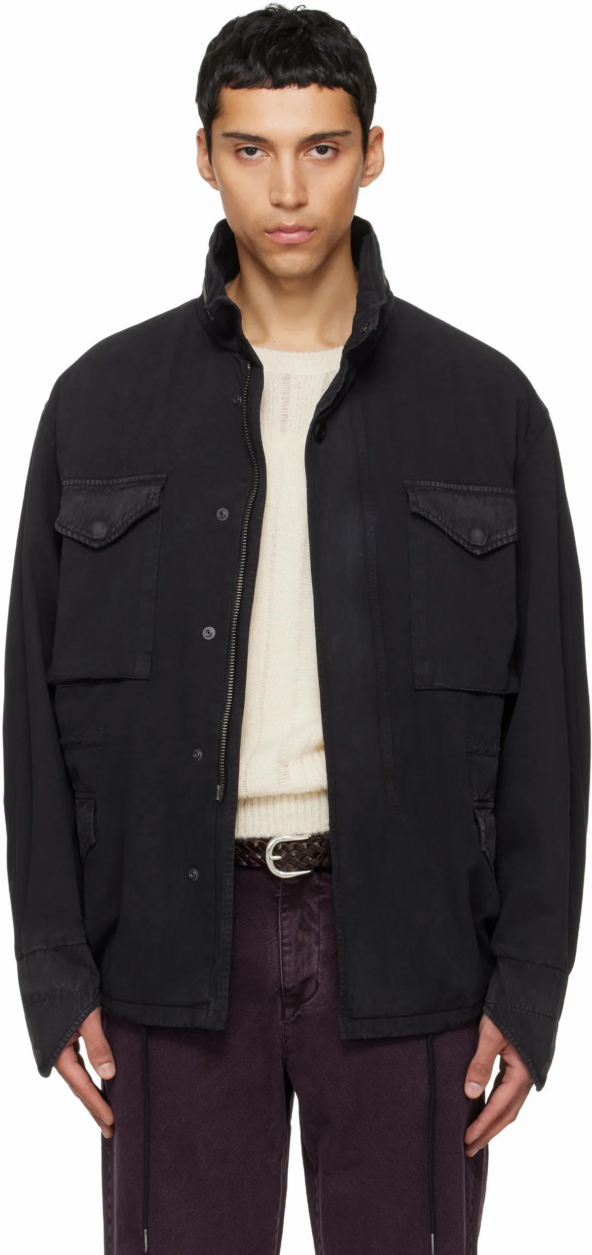 Black Garment Dyed Cotton Field Jacket