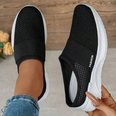 Slip-On Sneakers, Casual Low Top, Breathable Synthetic Material by SHEIN