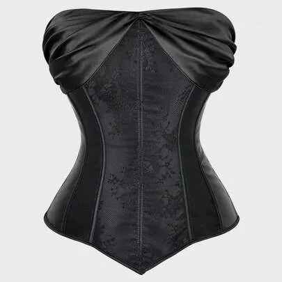 Strapless Corset Bodyshaper Bustier Lingerie Satin Lace Up Boned Corset Vintage by SHEIN