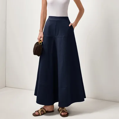 Elegant Solid Color High Waist Patchwork A-Line Midi Skirt by Briarwyn