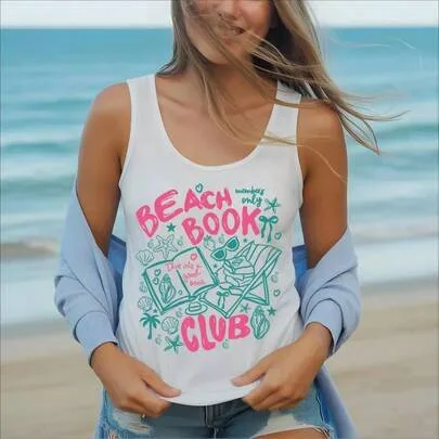 Beach Book Club Racerback Tank Top by SHEIN