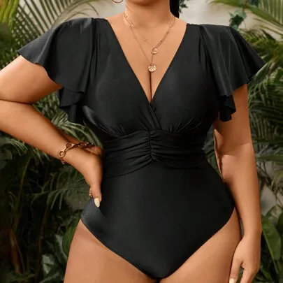 Solid One-Piece Swimsuit with Ruffled Sleeves by Swim Lushoire