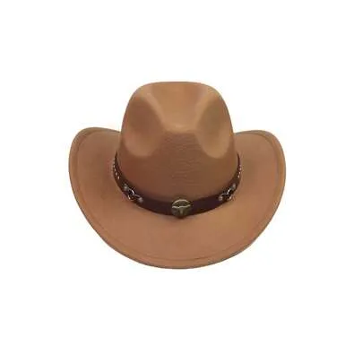 Western Cowgirl Hat Classic Bull Head Rolled Up Brim Jazz Cap by SHEIN