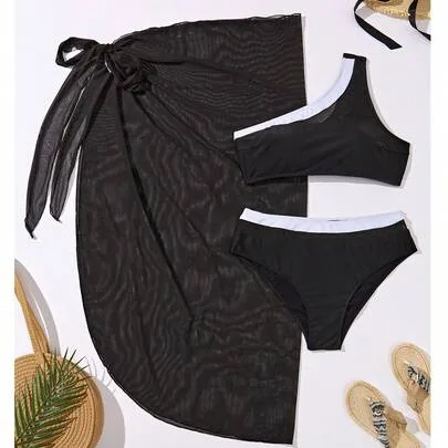 Knitted Fabric Textured Knot Bikini Set by SHEIN