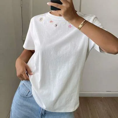 Round Neck Short Sleeve Printed Casual Pullover Graphic Tee