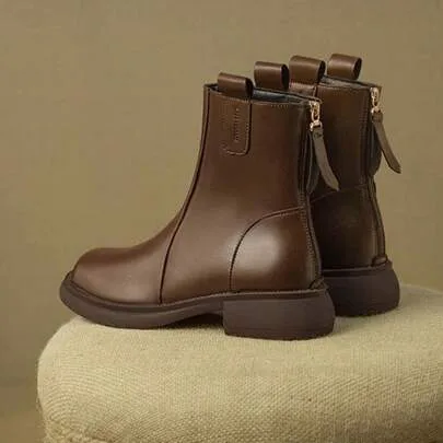 Chelsea Ankle Boots, Low Heel, Vintage British Style, Zipper Design by Livesso