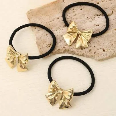 3pcs Metal Delicate Bowknot Hair Ties Ponytail Holders Hair Elastics by SHEIN