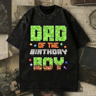 Dad of the Birthday Boy Minecrafts Washed Tops by SHEIN
