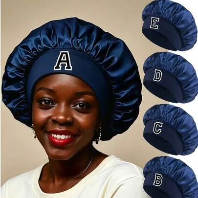 Personalized Sleep Cap with 26 Letter Print, Wide Satin Elastic Hat
