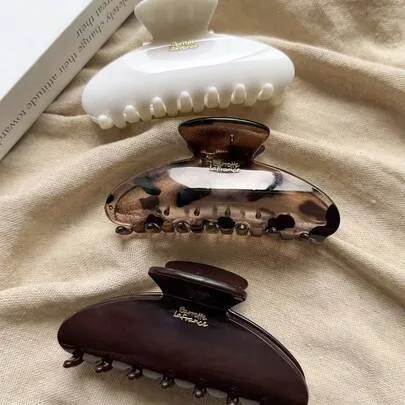 3pcs/1pc 9.2cm/3.62in Tortoise Shell Leopard Print Oval Lightweight Plastic Hair Claw Clip by SHEIN