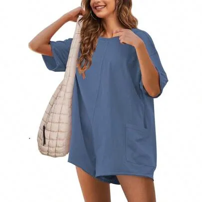 Casual Oversized Athletic Jumpsuit Overall Workout Hot Shot Tee Romper by SHEIN