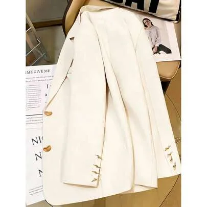 Casual Blazer Jacket, Elegant Button Closure Suit Jacket by SHEIN
