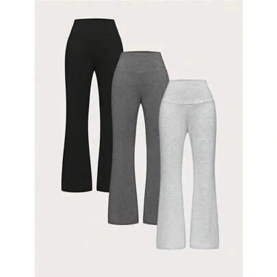 3pcs/Set Casual High Waisted Flare Pants by INAWLY