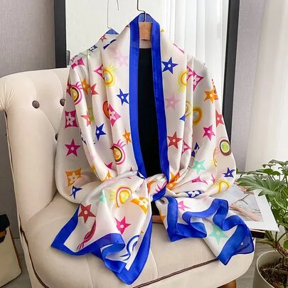 Faux Silk Scarf with Pentagram Print Versatile Shawl by SHEIN
