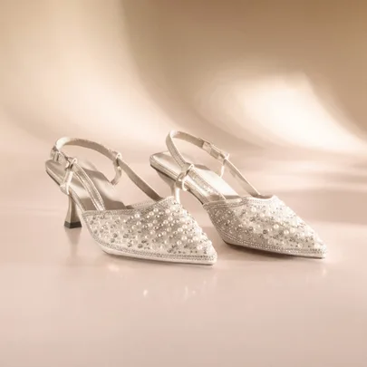 Crystal & Faux Pearl Pointed Toe High Heel Mules Stilettos by Etoivie