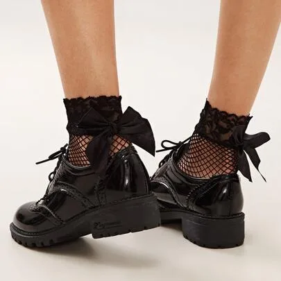 Bow Knot Decor Fishnet Socks by SHEIN