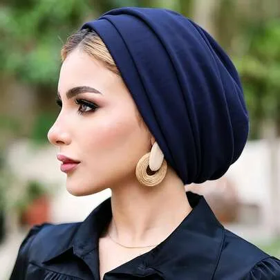 Pleated Layered Headscarf Cap, Elastic Hijab Turban, Breathable Moisture-Wicking Non-Slip Sports Headwrap by SHEIN