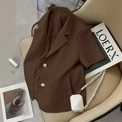 Solid Color Short Sleeve Blazer Jacket by Franclia