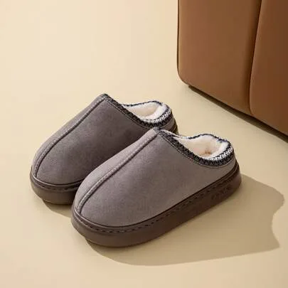 Retro Fleece-Lined Thickened Warm Thick-Sole Cotton Slides