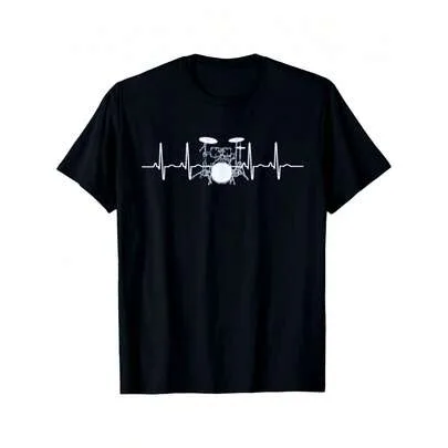 Drum Heartbeat Lifeline Pattern 220G/M2 Short Sleeve T-Shirt by SHEIN