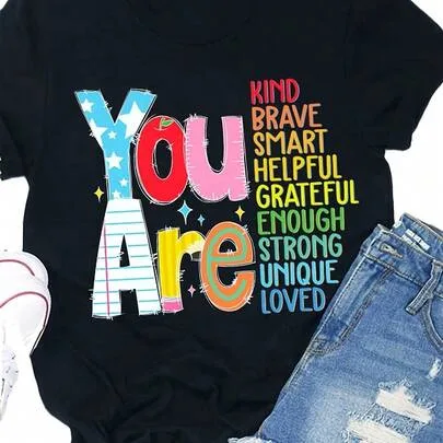 You Are Enough Inspirational Stars and Lightning Print T-Shirt