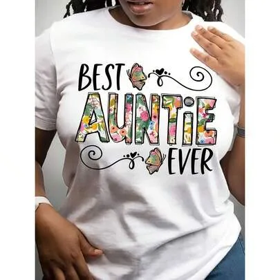 'Best Auntie Ever' Floral & Heart Print T-Shirt by SHEIN