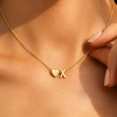 Letter U Initial Gold Tone Heart Pendant Necklace Dainty Alphabet Charm Chain by SHEIN