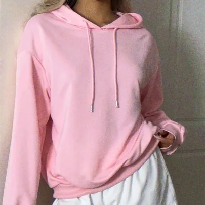 Casual Minimalist Pink Floral & Twisted English Letter Print Loose Fit Sweatshirt by Attitoon