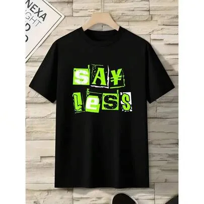 Crew Neck Tee 180g Bold Green Words Less Talk More Do Print Street Casual Short Sleeve Top by SHEIN