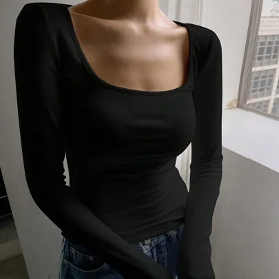 Thermal Lined Skinny T-Shirt Long Sleeve Top by DAZY