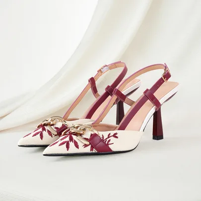 Embroidered Chain Decor High Heel Sandals by Clariva