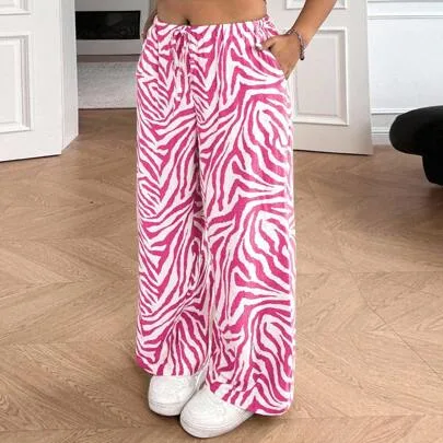 Zebra Print Casual Straight Leg Pants by Solflare