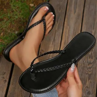 Braided Strap Thong Flip Flop Sandals by SHEIN