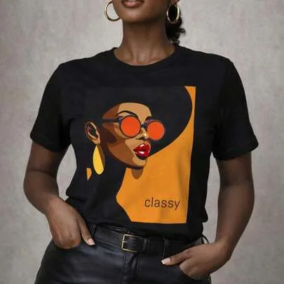 Afrocentric Black Art Christmas Gift Stylish Black Culture Fashion Tee by SHEIN