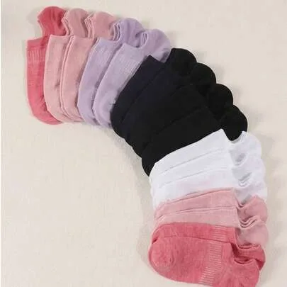 Solid Color Boat Socks Comfortable Sweat-Absorbing Breathable Invisible Socks by SHEIN