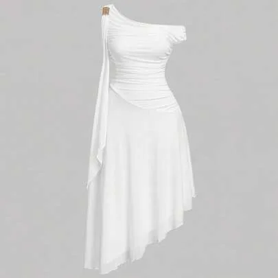 Asymmetric Mid-Length Dress with Metal Buckle & Ribbon Strap by SHEIN