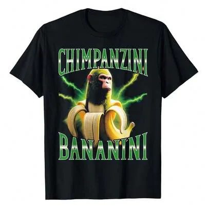 Surreal Italian Brainrot Meme Chimpanzini Bananini Funny Printed 100% Cotton T-Shirt by SHEIN