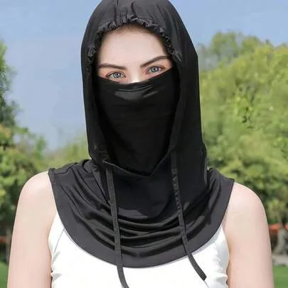 Ice Silk Sunscreen Balaclava - Full Face UV Protection Mask - Breathable Seamless Drawstring Adjustable Neck Gaiter with Ear Covers by SHEIN