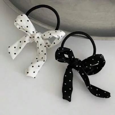 Polka Dot Bow Hair Scrunchies, Minimalist Fashion Hair Ties by SHEIN