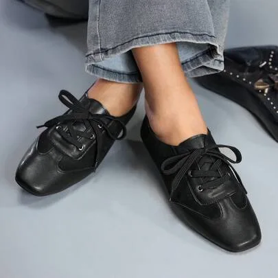 Minimalist Lace-Up Motorcycle Style Flats by Cuccoo