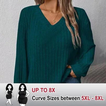 V-Neck Casual Loose Sweatshirt by SHEIN