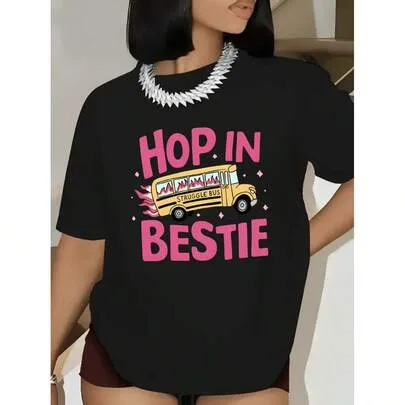 Hop in Bestie Graphic Print Short Sleeve T-Shirt by SHEIN