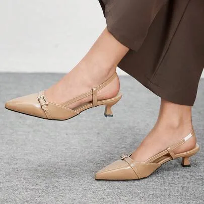 Pointed Toe Kitten Heel Flat Slingback Shoes by Cuccoo