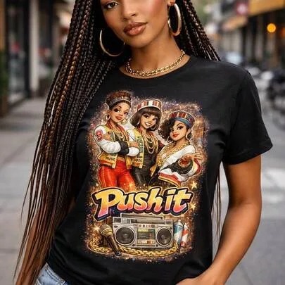 Push It 80s Hip Hop Salt N Pepa Inspired Retro Rap T-Shirt by SHEIN