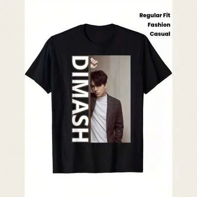 Regular Fit Cotton T-Shirt with Photo and Text Print, Dimash Fashion Music Star Design by SHEIN