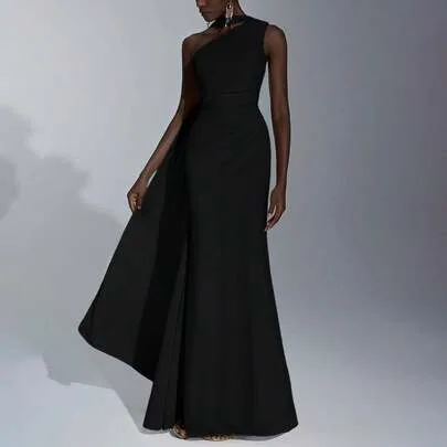 One-Shoulder Oblique Chiffon Draped Ruching Bridesmaid Dress by Elitara