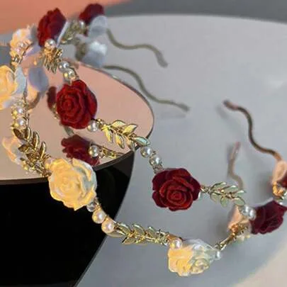 2pcs Faux Pearl Decorated Headband, French Vintage Style by SHEIN
